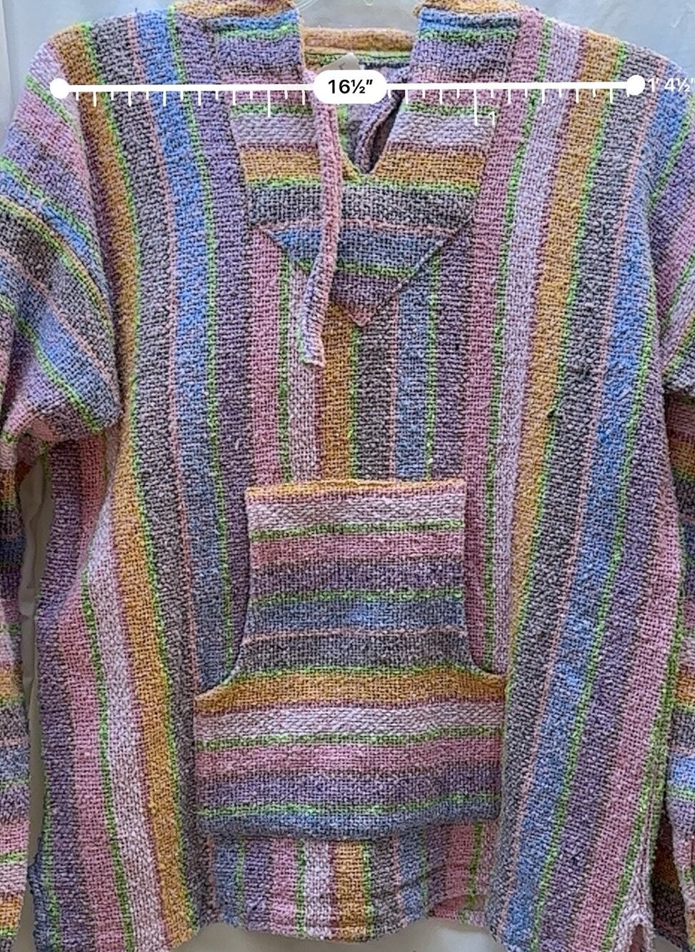 Women's Mexican Baja Pullover Hoodie Sweater Pink Purple Striped Size Medium